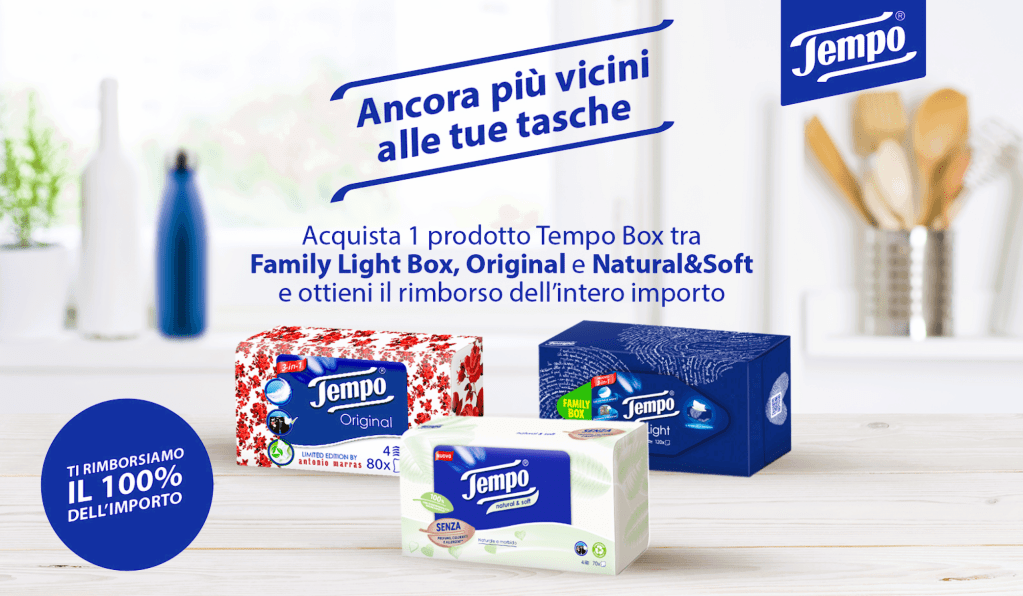 Cashback Tempo: acquista una Tempo Box e richiedi il 100% di rimborso!