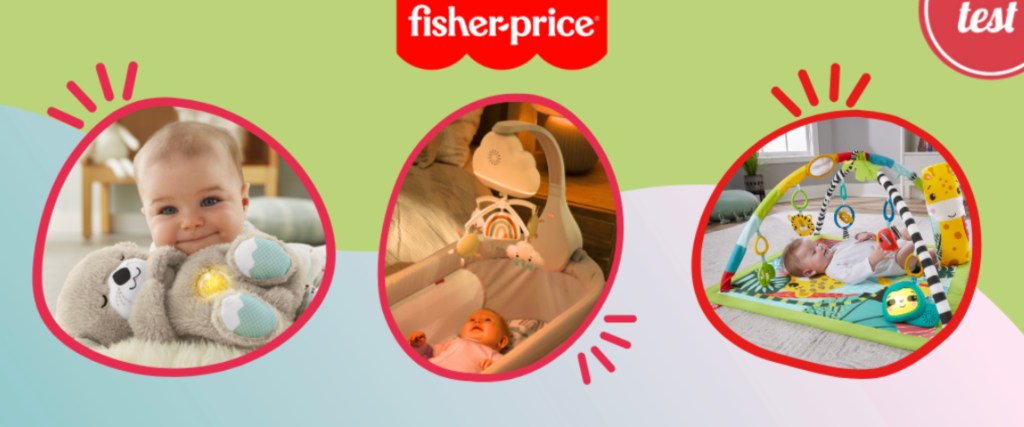 Diventa anche tu tester Fisher Price e ricevi gratis <em>Lontra Soffice Relax</em>, <em>Giostrina Dolce Arcobaleno</em> o <em>Palestrina Cuccioli della Natura</em>.