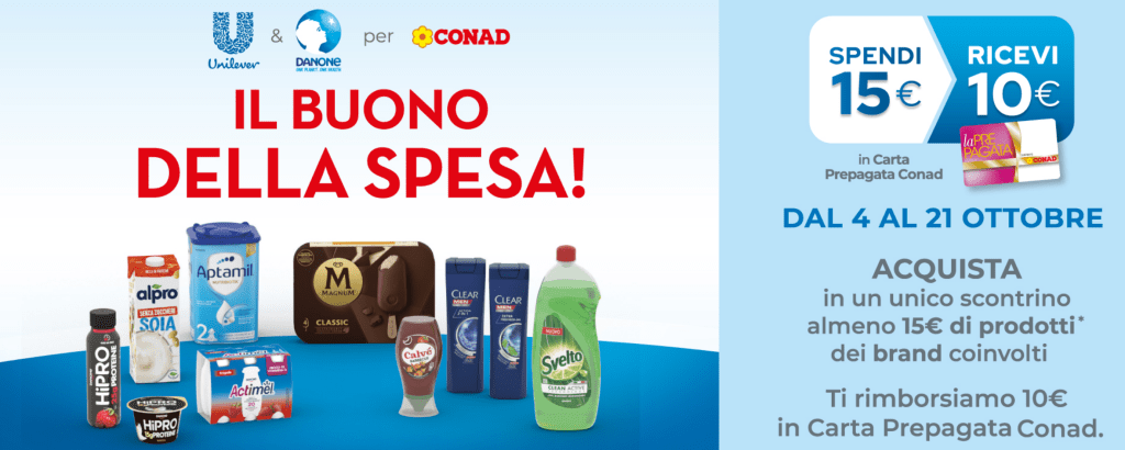 Conad, spendi 15€ e ricevi una gift card da 10€
