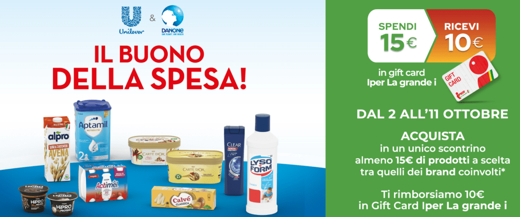 Iper La Grande I, spendi 15€ e ricevi una gift card da 10€