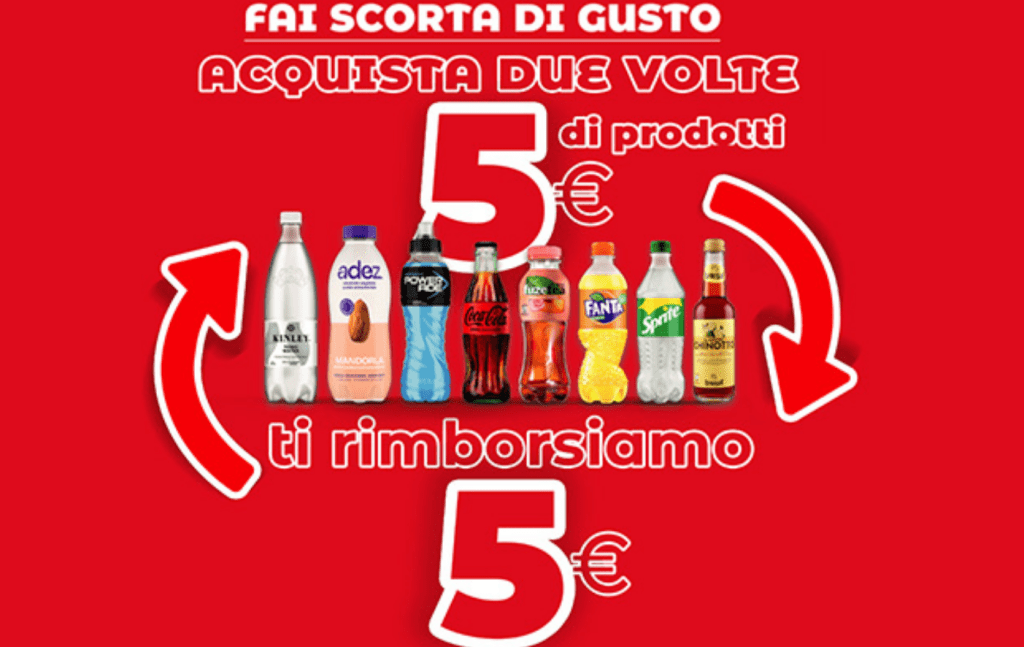Fai scorta di gusto: Acquista 2 volte 5€ di prodotti Coca-Cola e ti rimborsano 5€!