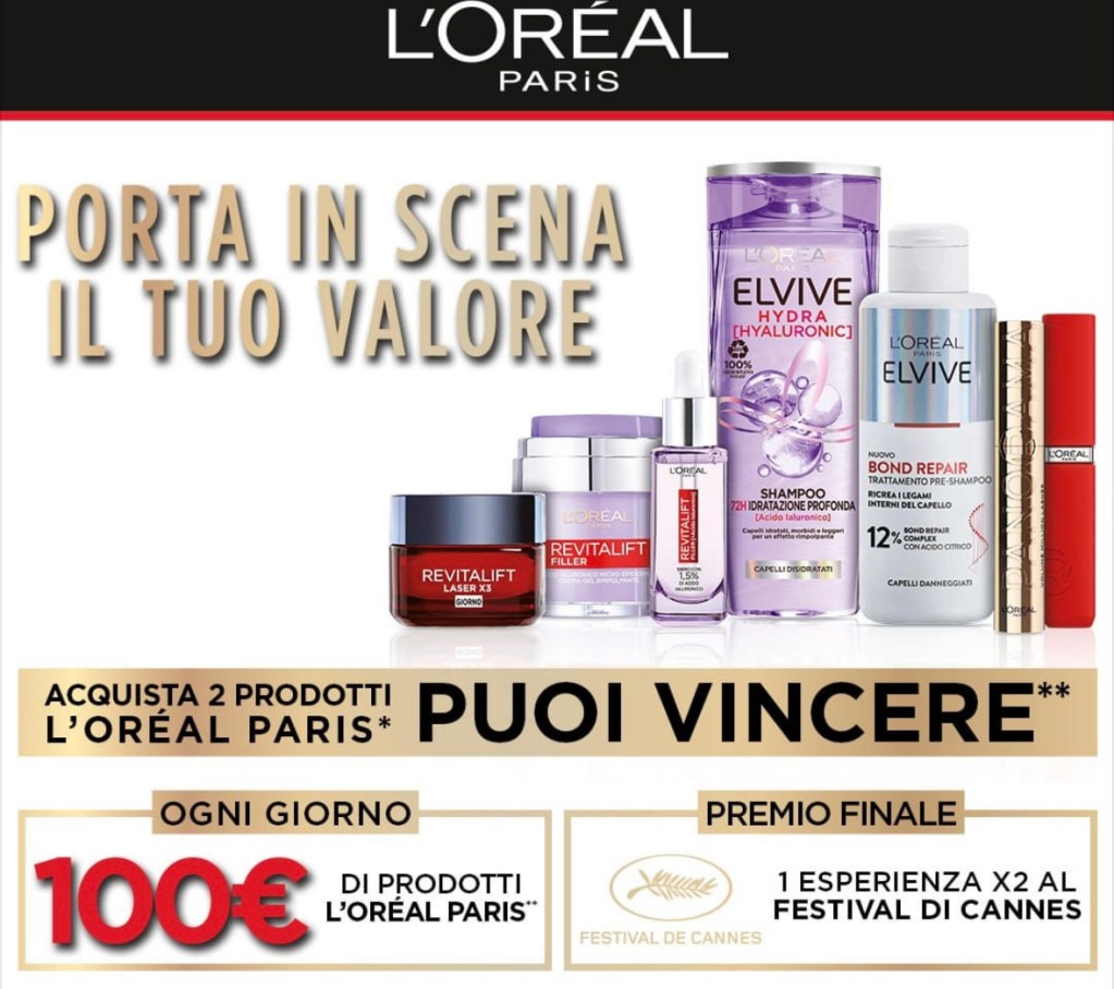 Vinci ogni giorno 100€ di prodotti L’Oréal Paris.