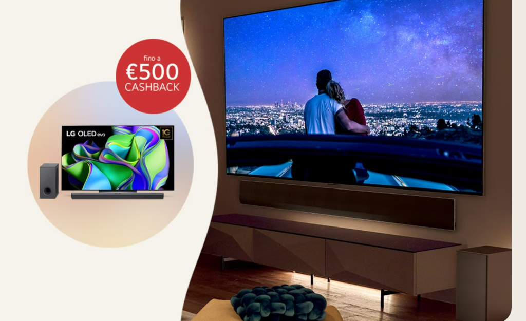 Nuovo cashback LG Acquista una TV OLED e una Soundbar LG e ottieni un rimborso fino a 500€