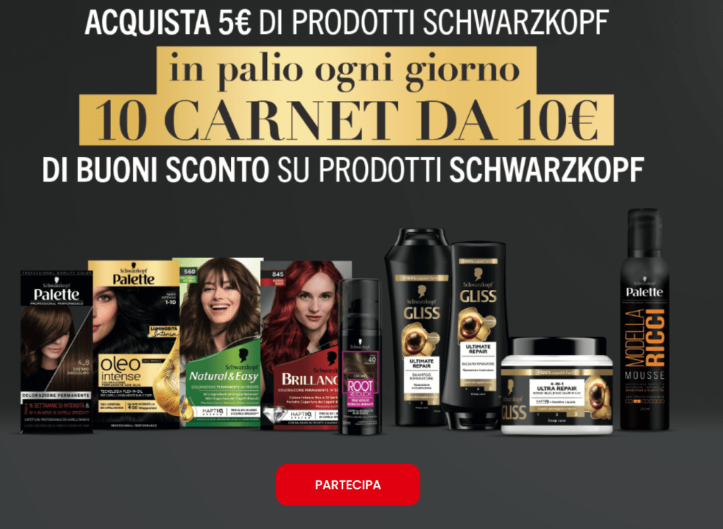 Con Schwarzkopf vinci ogni giorno 10 buoni da 10€ e 100 phon Rowenta