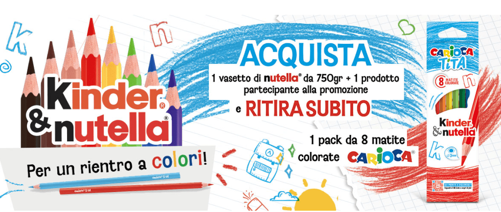 Con Nutella e Kinder ottieni Subito un Set di Matite Colorate Carioca in Omaggio