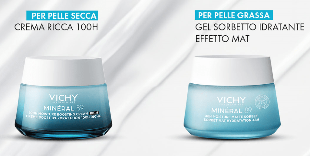 Richiedi Subito i Campioni Omaggio Vichy Minéral 89: Crema Ricca o Gel Sorbetto Idratante