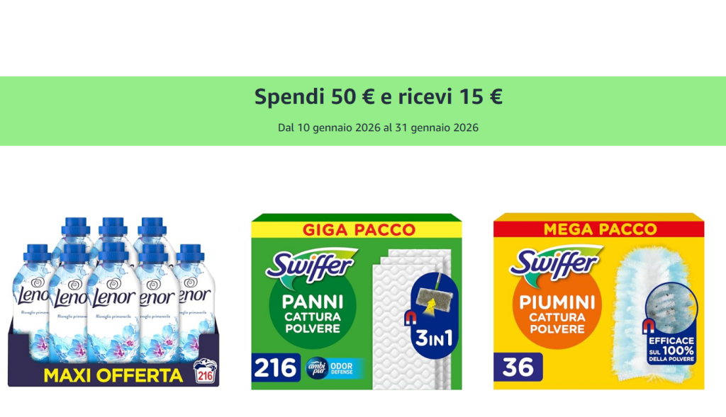 Amazon & P&G: spendi 50€ e ricevi 15€ di buono Amazon 🎁