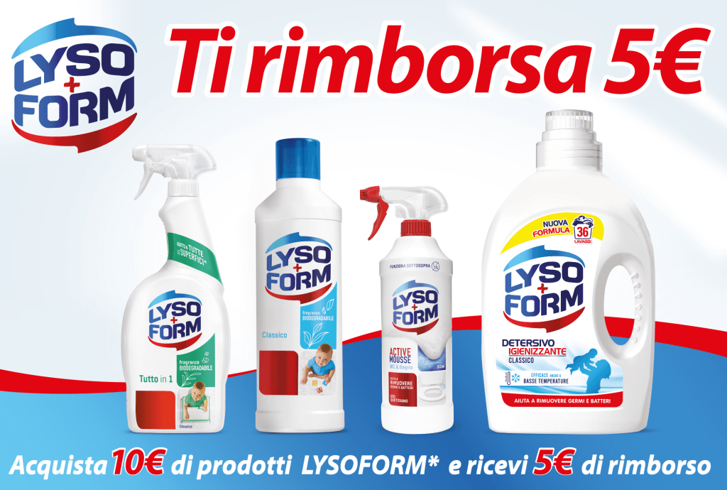 Cashback Lysoform 2026: ricevi 5€ di rimborso su 10€ di spesa!